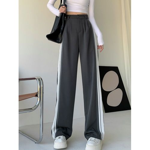 Fashion (Gray)Yitimoky Side Striped Wide Leg Suits Pants For Women Korean  Fashion Casual Loose Straight Trousers Ladies High Waisted Pants DOU @ Best  Price Online