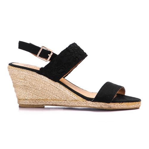 Buy Premoda Open Toe Denim Buckle Wedge Sandals - Black in Egypt