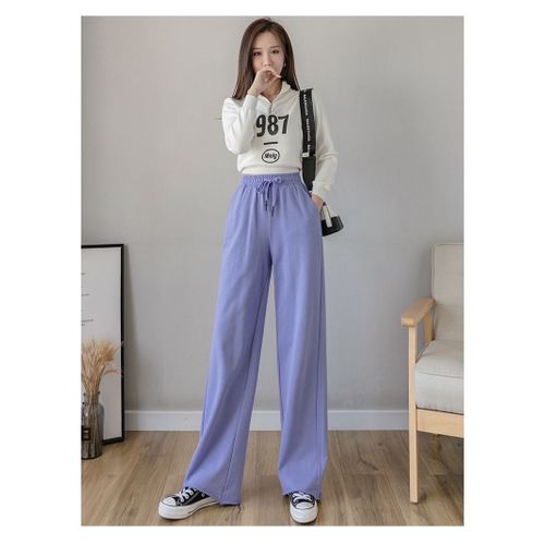 Fashion (Lavender)Casual Sweatpants Women High Waist Wide Leg Long Pants  Joggers Gray Loose Korean Student Trousers Girl White Ulzzang Pants Hot DOU  @ Best Price Online