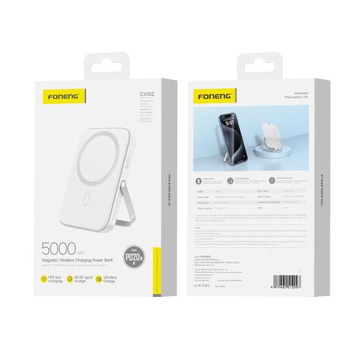 product_image_name-FONENG-بنك الطاقة اللاسلكي المغناطيسي CX102 بسعة 5000mAh بقوة 15 وات (أبيض)-1