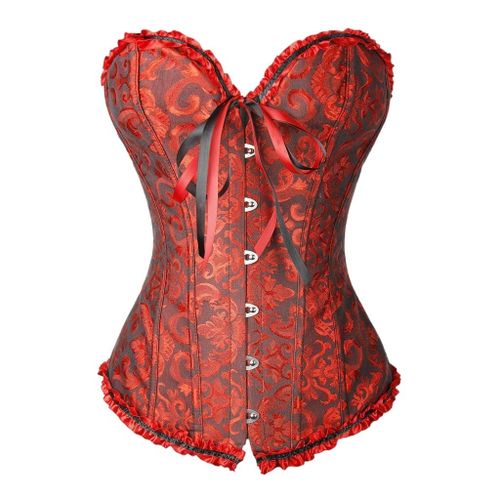 Generic Corsets For Women Vintage Satin Floral Lace Up Trim Black Red L @  Best Price Online