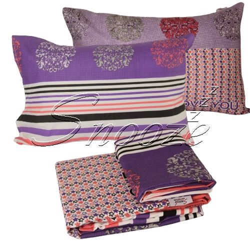 Buy Snooze Flat Bed Sheet -Purple Love Stares  220*240 Cm + Free 2 Pillowcases in Egypt