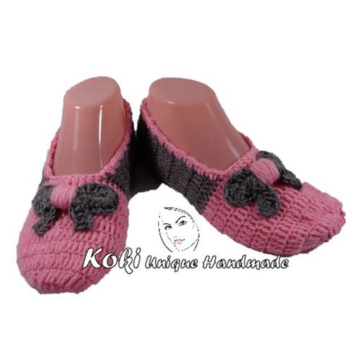 Buy Koki Unique Handmade Crochet Slipper - Dark Grey And Pink in Egypt