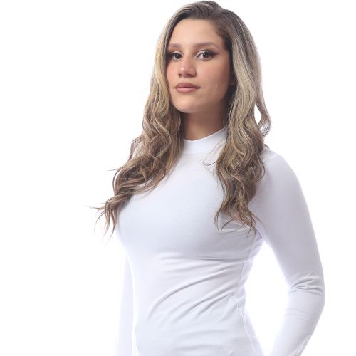 Custom Fitted Cotton Hi-Neck / Long-Sleeve White