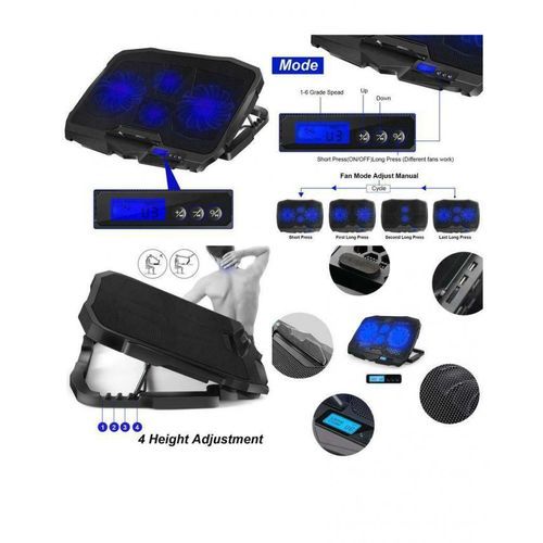 product_image_name-Generic-وسادة تبريد لابتوب مزودة بـ 4 مروحة مع أضواء LED زرقاء - سوداء-8
