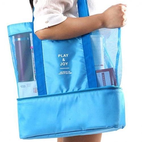 Buy Mesh Beach Bag With Insulated Cooler , Lightweight Waterproof Tote Bags For Beach Pool Camping Picnic Gym Sport Travel .Blue in Egypt