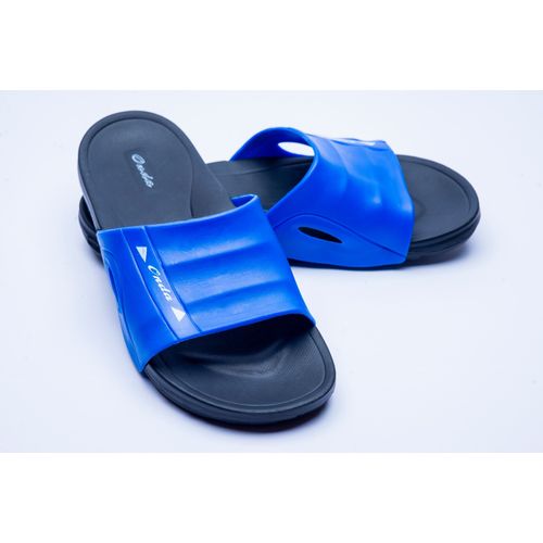 اشتري Delhi Front Logo Two-Tone Slide Slippers For Men - Black & Blue في مصر