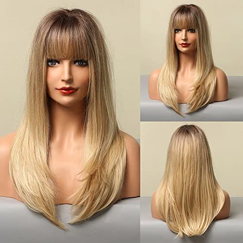 ECIF Blonde Wigs For Women Long Straight Ombre Wigs With Bangs Heat Resistant Fiber Synthetic Wigs Natural Looking Best Price Online Jumia Egypt