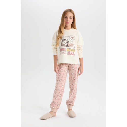product_image_name-Defacto-Girl Regular Fit Knitted Pyjamas - Sand-1