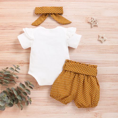 Fashion Newborn Baby Girls Outfit Letter Print Short Sleeve Bodysuit +  Yellow Polka Dot Shorts + Headband @ Best Price Online