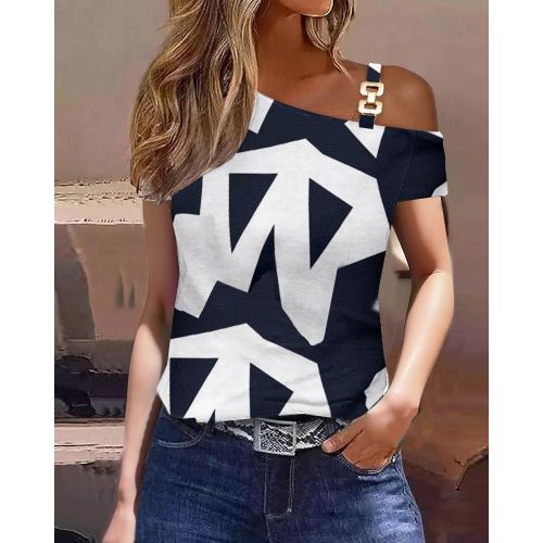 Fashion Blusas Para Mujer Women Summer Stripe One Shoulder Short