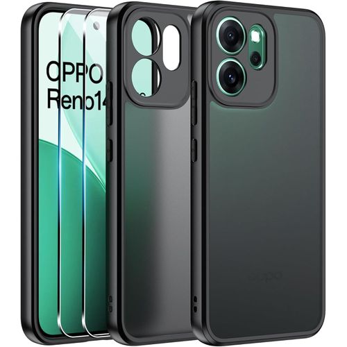 product_image_name-Generic-Effcotuo Case for Oppo Reno 14F/14 FS/14FS Case with 2 Tempered Glass Screen Protectors Anti-Fall Soft Silicone + Frosted PC Case, Translucent Matte Back Cover Slim Shockproof – Black-1