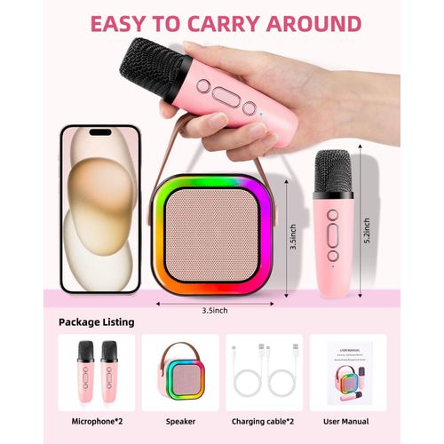 product_image_name-Generic-آلة كاريوكي للأطفال والكبار، مكبر صوت كاريوكي بلوتوث محمول صغير مع 2 ميكروفونات لاسلكية، هدايا عيد ميلاد للأطفال والمراهقين والفتيات من 3 إلى 12 سنة-4