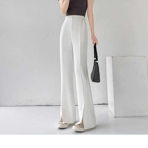 Fashion (White)Side Slit Slightly Wide-Leg Pants Spring And Summer Women's  High Waist Button Pockets Slender Drape Simple Black Suit Trousers DOU @  Best Price Online