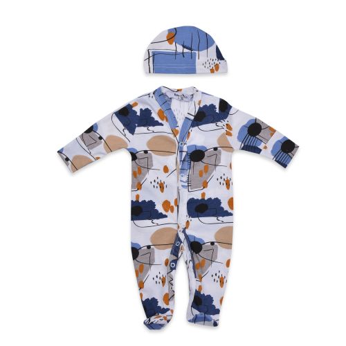 Buy Baby Co. Indigo Shapes Soft Cotton Baby Bodysuit With Ice Cap. in Egypt