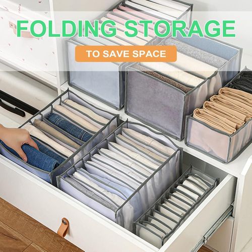 product_image_name-Generic-منظم أدراج ملابس قابل للطي مكون من قطعتين لتخزين الجينز مقسم بـ7 والسراويل الضيقة والتيشرتات مقاس 36 * 25 20 سم لون رمادي-6