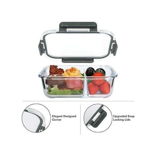 product_image_name-Generic-1 Pack 2-Compartment Glass Meal Prep Containers 700 ml Airtight Glass Lunch Containers, Glass Food Storage Containers with Lids, Suitable for Microwave, Oven, Freezer and Dishwasher-3