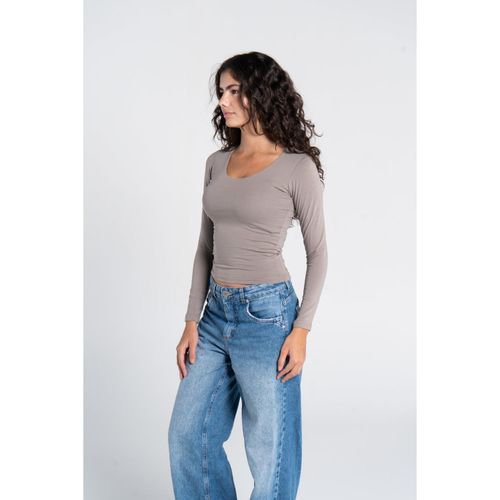 OUTDATED Cotton Wide Neck Long Sleeve - Cafe - image 3