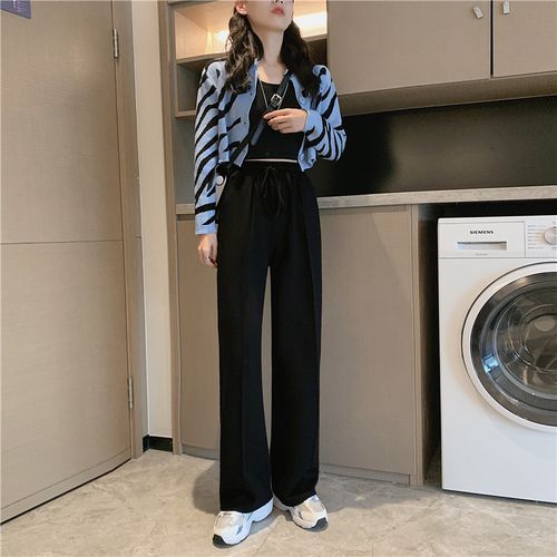 Fashion (Black)White Air Cotton Midline Wide-Leg Pants Spring And Summer Women's  Drawstring Loose Sports Straight-Leg Pants Gray Sweatpants DOU @ Best Price  Online