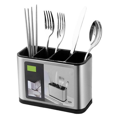 product_image_name-Generic-Kitchen Utensils Holder 4-Grid Stainless Steel Cutlery Holder with Draining Hole Anti-Slip Rustproof Cutlery Caddy for for Spoons Spatulas Forks Storage-1