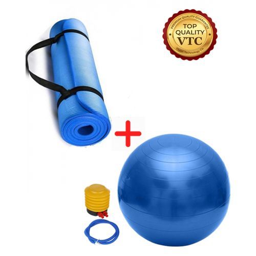 Shop Generic Yoga Exercise Mat + Yoga Ball Exercise Fitness Blue