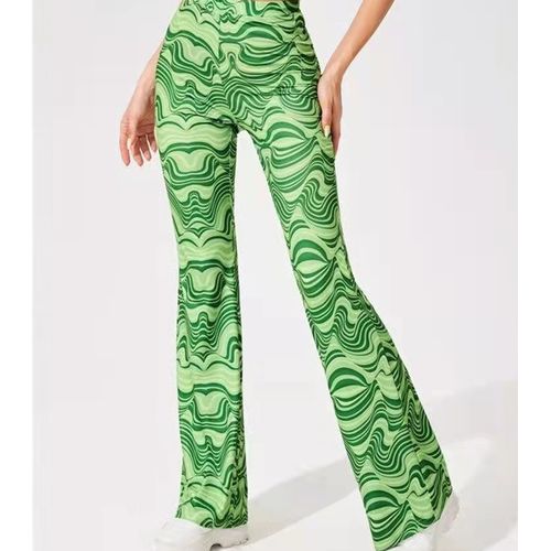 Fashion (Green)Flare Pants Vintage Clothes 90s Print Wide Pants