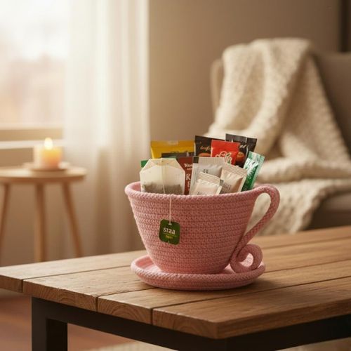 product_image_name-Generic-MZ Luxury Handmade Rope Tea Bag Holder with Saucer – Eco-Friendly Premium Tea Organizer Cup for Kitchen & Coffee Station, Pink-2