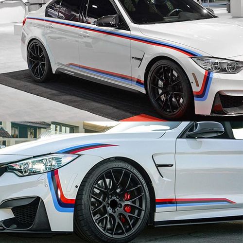 Performance Tricolor Stripes Car Door Waist Lines Sticker For Bmw