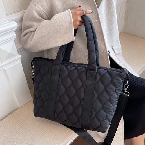Women Bag Nylon Quilted Padded Short Handle Totes Luxury Big Handbags Lady  Soft Shoulder Satchels Side Bags (Color : Grey)