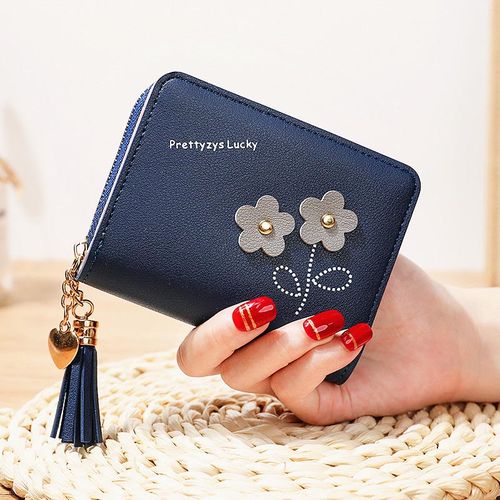Fashion (Blue)Flower Tassel Zipper Women Wallet Leather Short Coin Purse  Cards Holder Money Bags Mini Wallet Flower Wallets Girls Carteira WAR @  Best Price Online