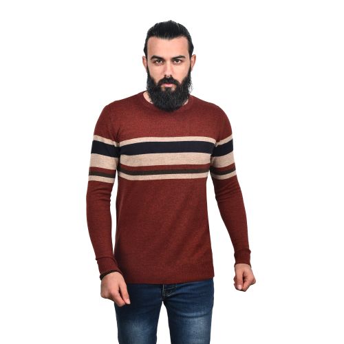 Town Team Chest Striped Round Neck Pullover - Dark Red