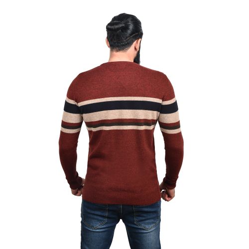 Town Team Chest Striped Round Neck Pullover - Dark Red
