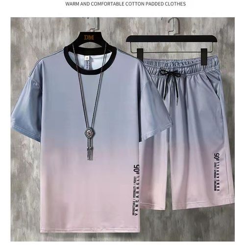 اشتري Men`s Printed Short T-Shirt Set Grey/Pink في مصر