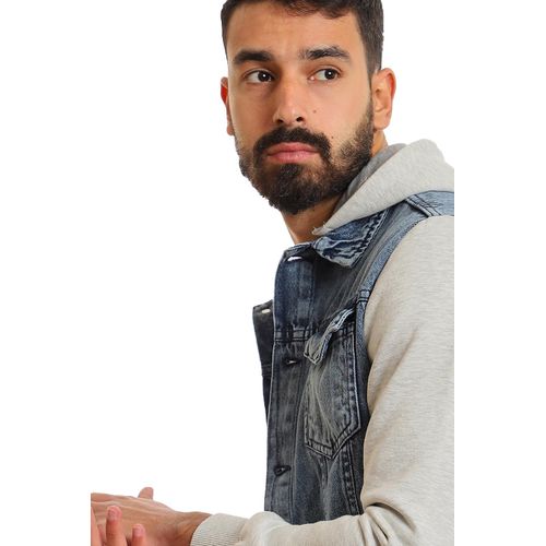 product_image_name-White Rabbit-Turn Down Collar Long Sleeves Denim Jacket - Heather Grey & Dark Blue-4