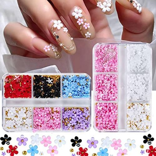 تسوق 2 Boxes 3D Flower Nail Charms Rhinestones Metal Caviar Beads for  Acrylic Nail Decorations Acrylic Resin Flowers 2 Boxes اونلاين