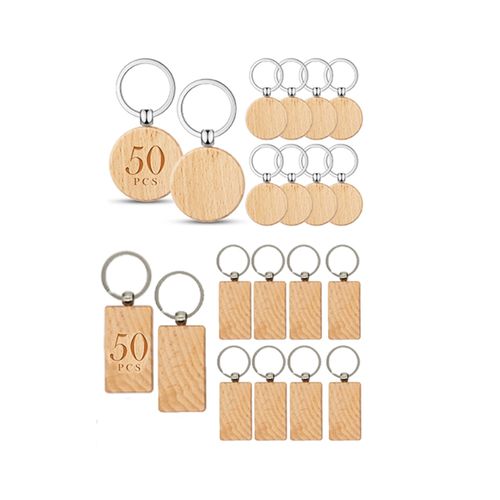 50 Pieces Blank Wooden Key Tag Key Engraving Blanks Unfinished Wood  Keychain Key Ring Key Tags For