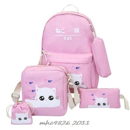 تسوق 5pcsset Canvas Women Backpacks Schoolbag Printing Cute Cat School ...