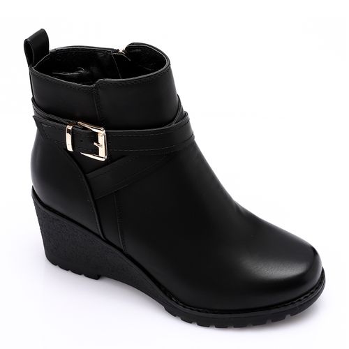 Buy Dejavu Zipper Leather Wedge Ankle Black Boots in Egypt