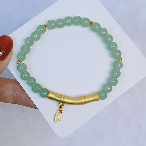 Fashion Ruifan Vintage Leaf Peanut Buddha Square Green Crystal