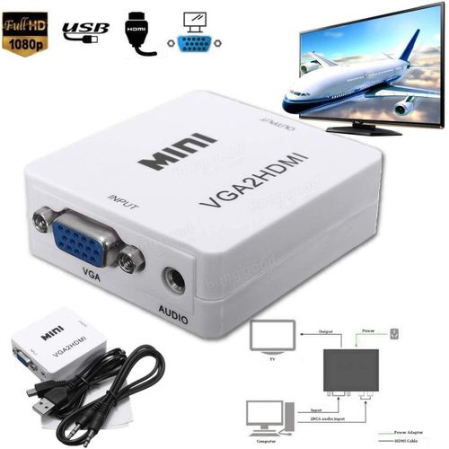 product_image_name-Microware-شاحن VGA صغير الي HDMI، وصلة محول VGA2HDMI 1080 بيكسل بصوت للاب توب والكمبيوتر لجهاز عرض تليفزيون عالي الدقة HD من مايكرووير , متعدد الالوان-2