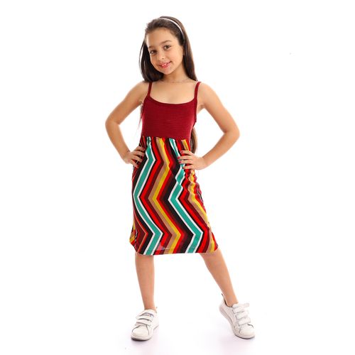 اشتري Kady Girls Spaghetti Sleeves Colorful Dress - Multicolour Wine & Black في مصر