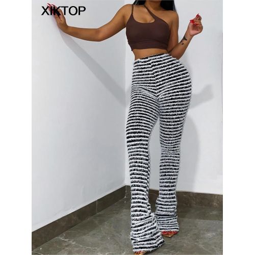 Fashion (Long Silver)Xiktop Hairy Side Split Trousers Women 2023