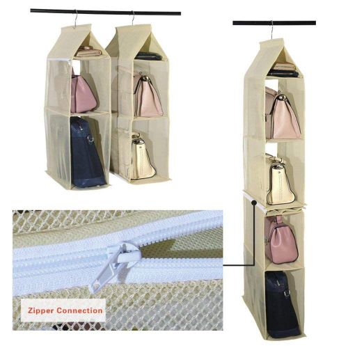 Detachable 4 Compartment Pouch Hanging Handbag Organizer Clear Purse Bag  Storage Holder Wardrobe Closet Space Saving Organizers System for Living  Room
