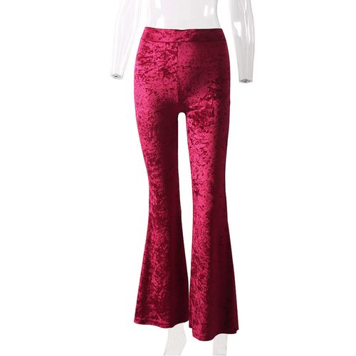 Fashion (Burgundy)Viifaa Wide Leg High Waist Velvet Flare Pants Stretchy  Skinny Streetwear Trousers Women Autumn Winter Clothes Slim Pants WEF @  Best Price Online