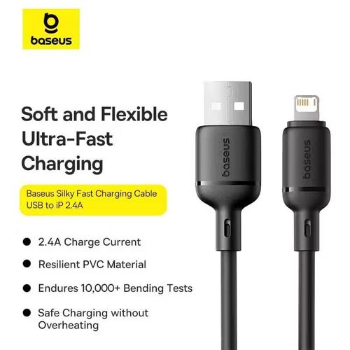 product_image_name-Baseus-Silky Series USB-A to Lightning Cable 20W - 2M - Black-3