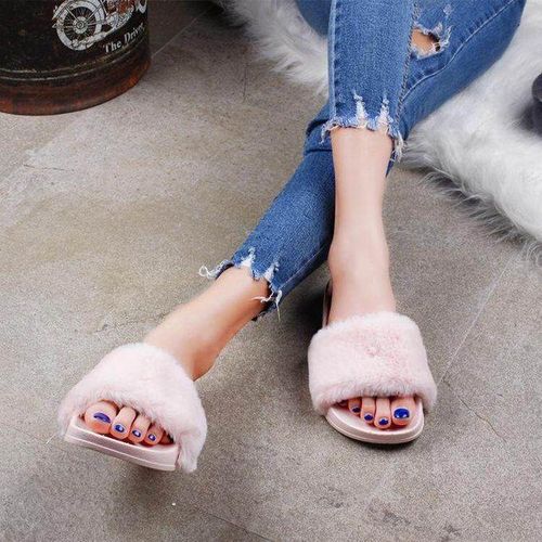 Faux fur open toe slippers store