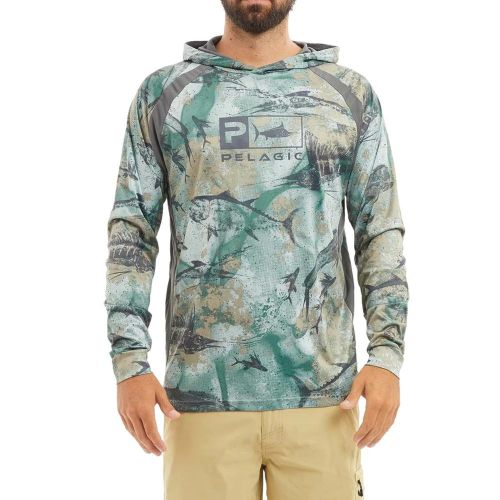 Pelagic Mens Fishing Hoodie Shirt Long Sleeve Sun Protection