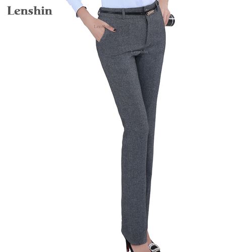 Fashion （Dark Gray Pants）Lenshin Plus Size Formal Adjustable Pants For Women  Office Lady Style Work Wear Straight Belt Loop Trousers Business Design WJu  @ Best Price Online