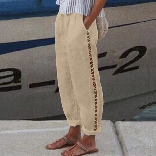 Women Cotton Linen Pants 2023 Summer Fashion Elastic Waist Loose