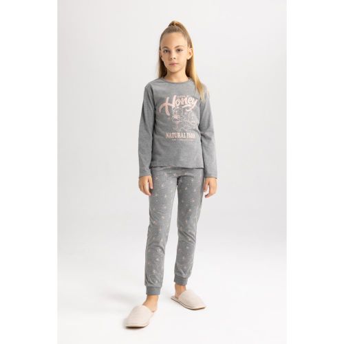 product_image_name-Defacto-Girl Regular Fit Knitted Pyjamas - Antra Melange-2